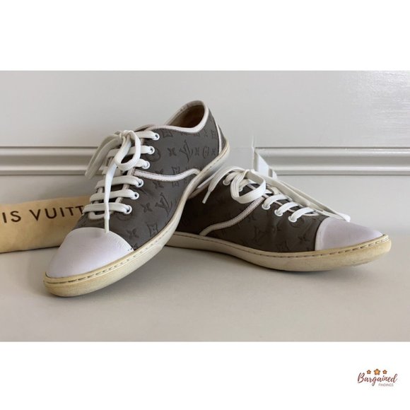 Authentic Louis Vuitton Gray/White Monogram Canvas Leather FrontRow Sneakers 5.5 - Picture 10 of 14